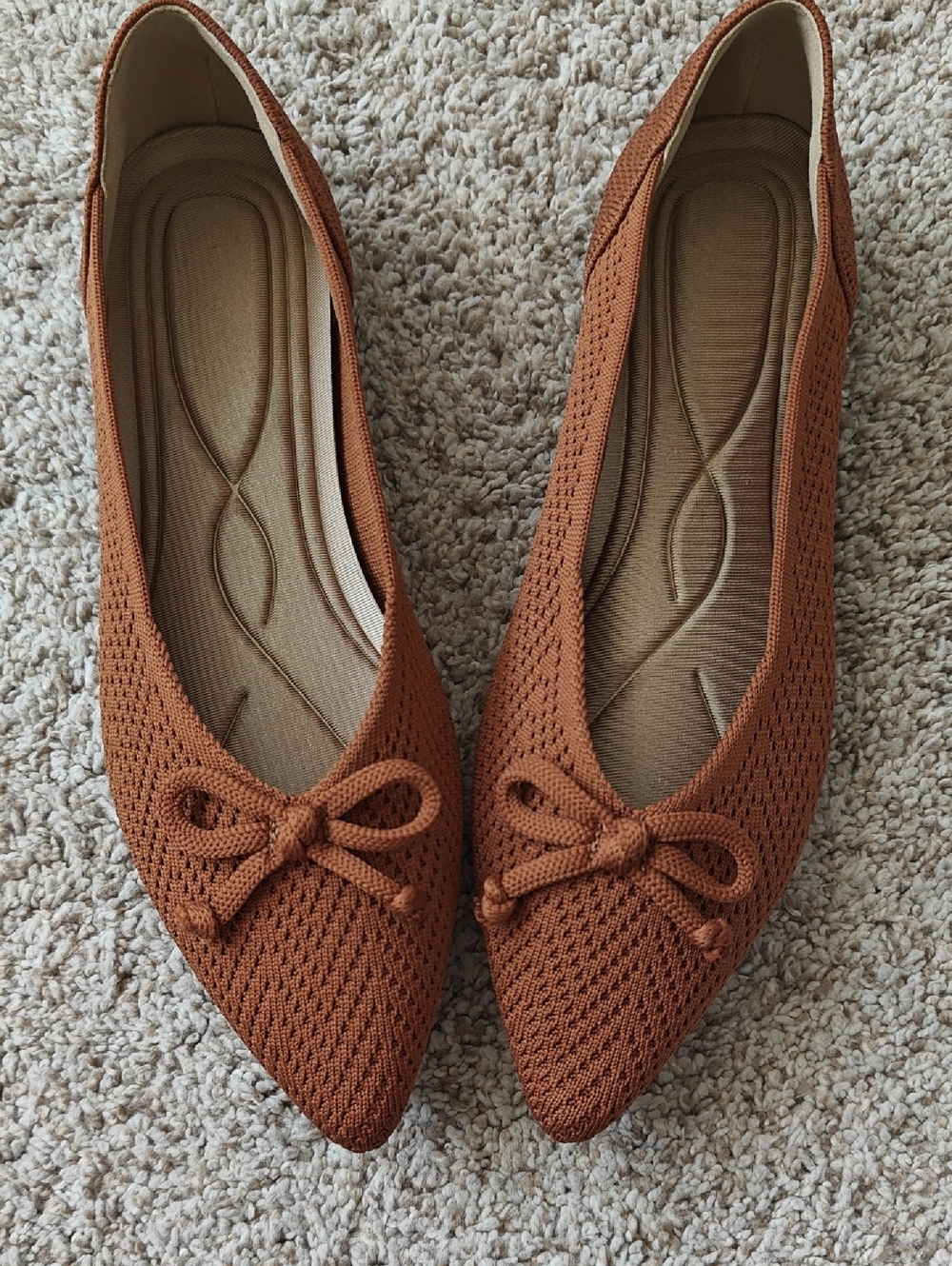 Pointed Ballet Flats, Rust Brown Color- Nbw